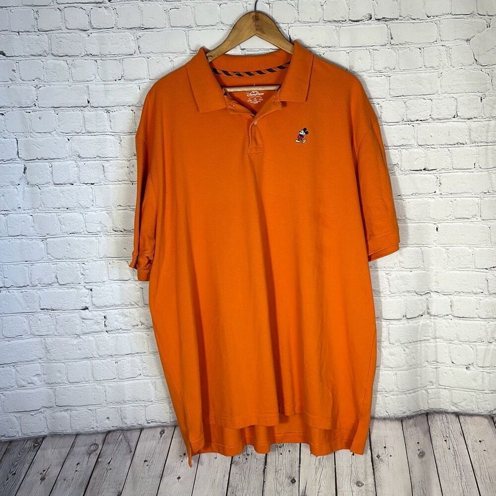 Disney Parks Orange Embroidered Mickey Mouse Short Sleeve‎  Polo Shirt size XXL